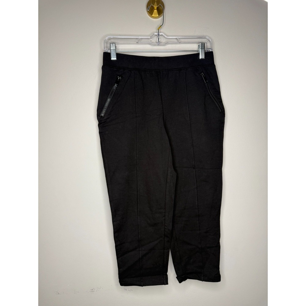 Denim & Co. Petite Active French Terry Crop Pant‎ Black Petite X-Small A475901 - Picture 2 of 4
